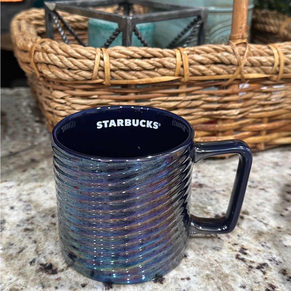 Starbucks, Coffee Mug Luster Swirl Iridescent Rainbow 12oz Blue